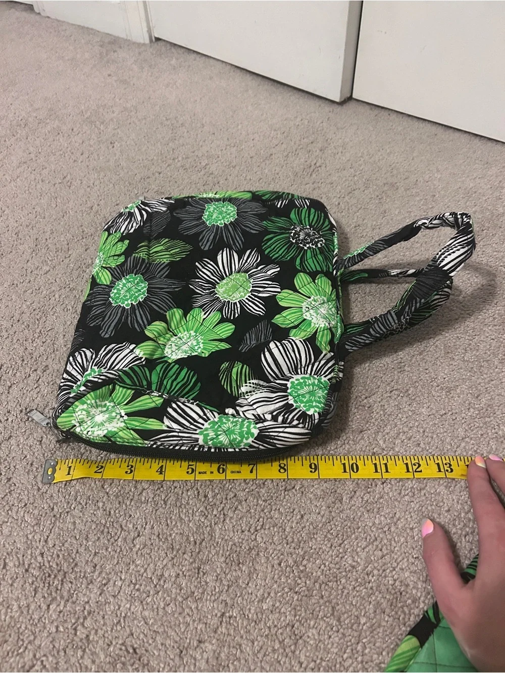 Handmade Floral Green Quilted Travel Makeup and Toiletries Bag